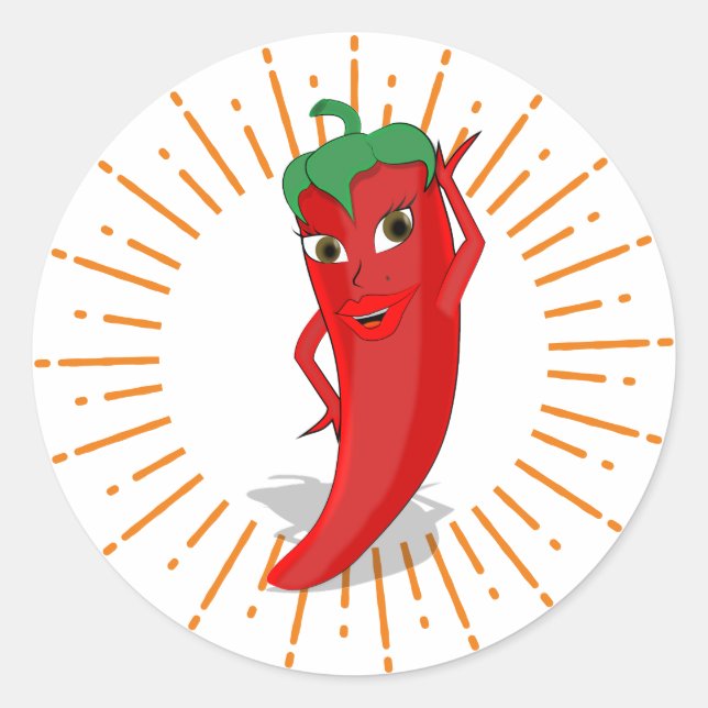 Pegatina Redonda Sunburst Red Hot Pepper Diva (Anverso)