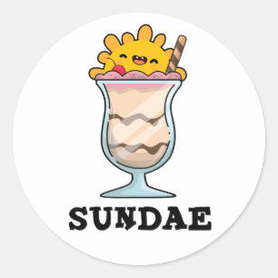 Pegatina Redonda Sundae Funny Sunday Ice Cream Pun