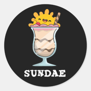 Pegatina Redonda Sundae Funny Sunday Ice Cream Pun Dark BG