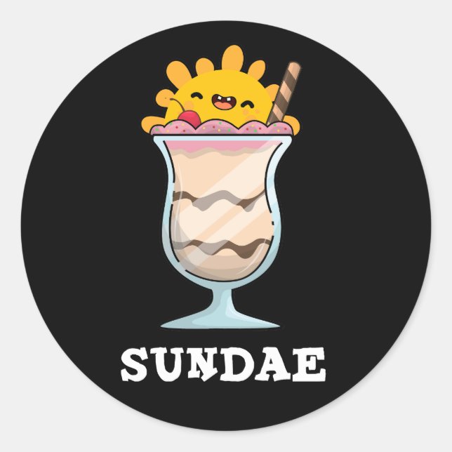 Pegatina Redonda Sundae Funny Sunday Ice Cream Pun Dark BG (Anverso)