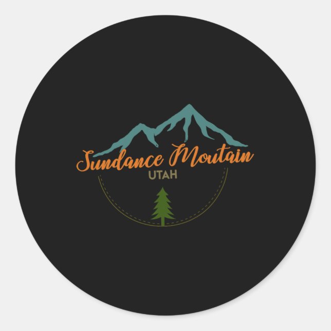 Pegatina Redonda Sundance Mountain Utah Adventure Skip Snowboard (Anverso)