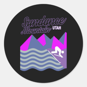 Pegatina Redonda Sundance Mountain Utah Usa Skyboard Snowboarding