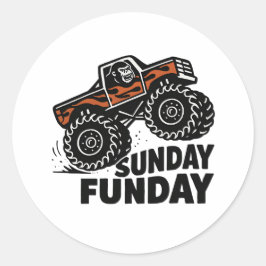 Pegatina Redonda Sunday Funday Gorilla Monster Truck Funny Sticker