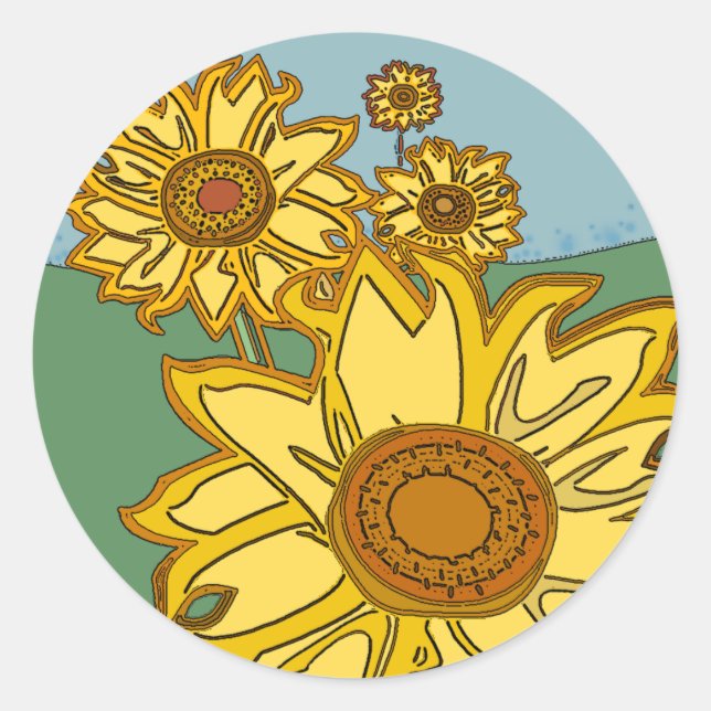 Pegatina Redonda Sunflower (Anverso)