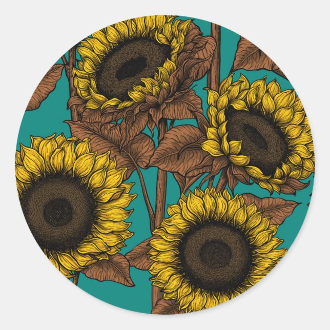Pegatina Redonda Sunflower (Anverso)