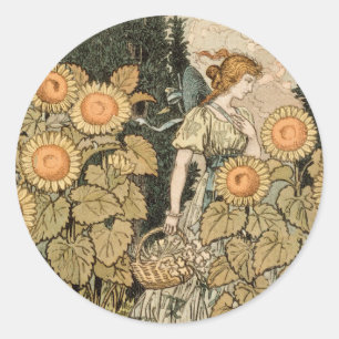 Pegatina Redonda Sunflower Art Nouveau Garden Grasset Mujer