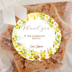 Pegatina Redonda Sunflower Bee Baby Shower