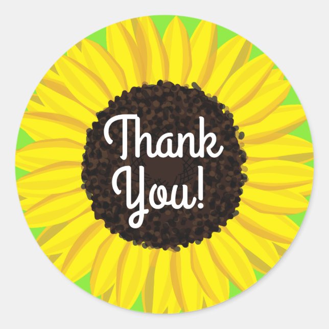 Pegatina Redonda Sunflower Cute 1er cumpleaños Gracias (Anverso)