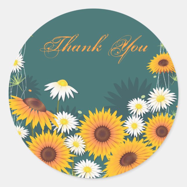 Pegatina Redonda Sunflower Daisy Gracias (Anverso)