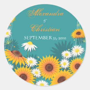 Pegatina Redonda Sunflower Daisy Save The Date Boda Invitación