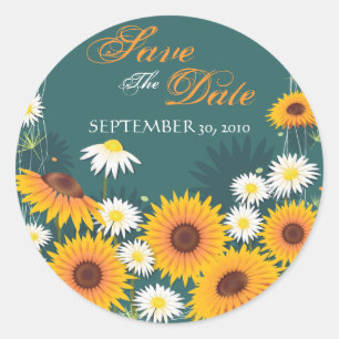 Pegatina Redonda Sunflower Daisy Save The Date Boda Invitación