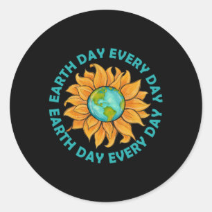 Pegatina Redonda Sunflower Earth Day Every Day Planet Earth Sunflow