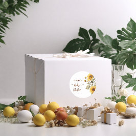 Pegatina Redonda Sunflower Elegant Boho Floral Baby Shower