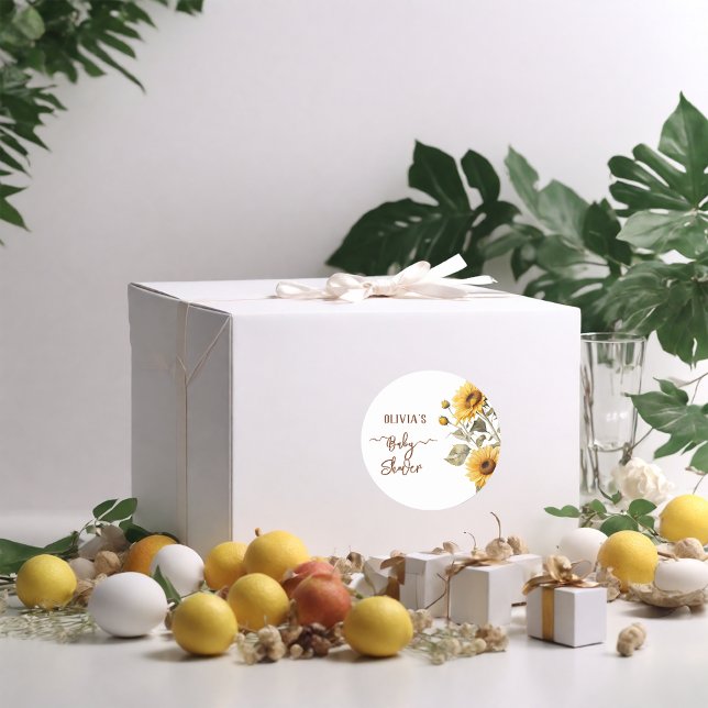 Pegatina Redonda Sunflower Elegant Boho Floral Baby Shower (Subido por el creador)