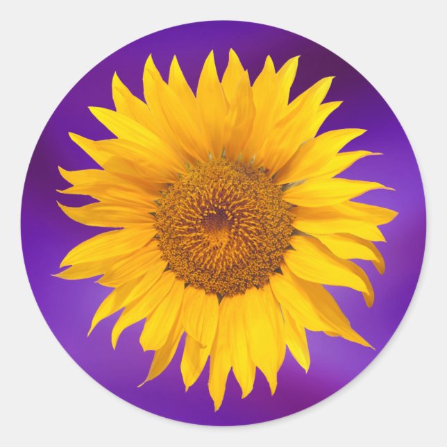Pegatina Redonda Sunflower Elegant Purple Wedding Favor (Anverso)