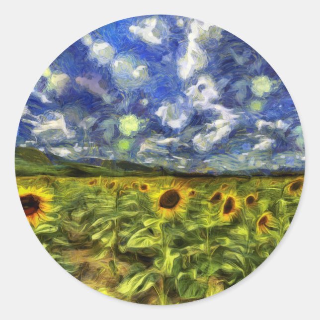 Pegatina Redonda Sunflower Field Van Gogh (Anverso)