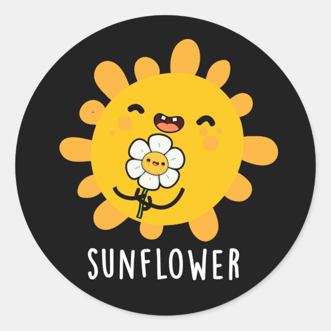 Pegatina Redonda Sunflower Funny Sun Y Flower Pun Dark BG (Anverso)