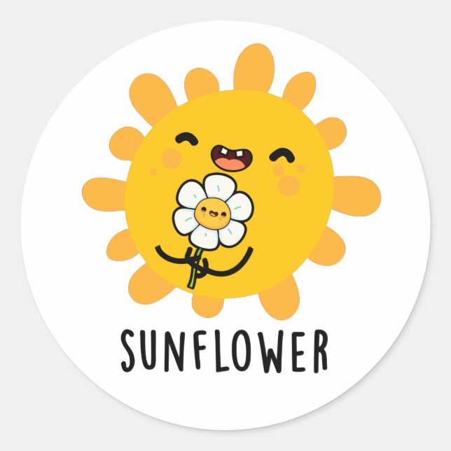 Pegatina Redonda Sunflower Funny Y Flower Pun (Anverso)