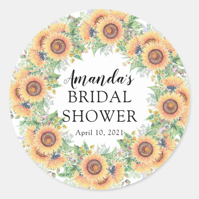 Pegatina Redonda Sunflower Garden Bridal Shower (Anverso)