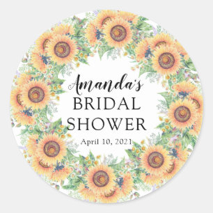 Pegatina Redonda Sunflower Garden Bridal Shower