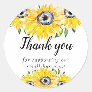 Pegatina Redonda Sunflower Gracias a Small Business Script Boutique