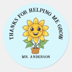 Pegatina Redonda Sunflower gracias por ayudarme a hacer profesor
