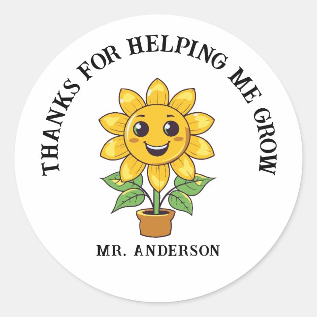 Pegatina Redonda Sunflower gracias por ayudarme a hacer profesor (Anverso)