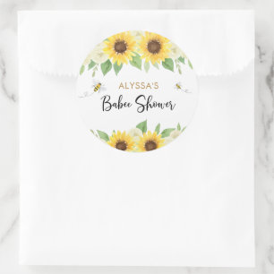 Pegatina Redonda Sunflower Honey Bee Baby Shower