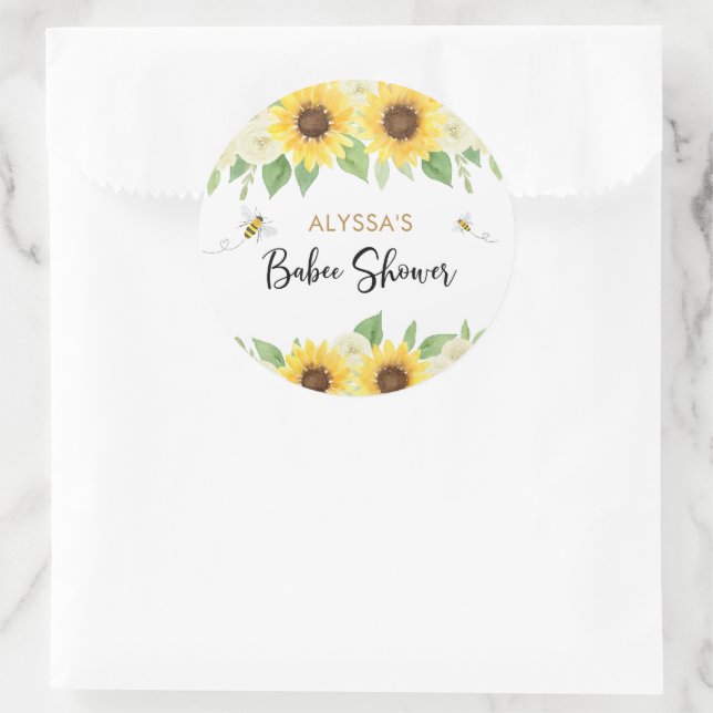 Pegatina Redonda Sunflower Honey Bee Baby Shower (Bolso)