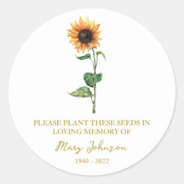 Pegatina Redonda Sunflower Memorial Funeral Seed Packet