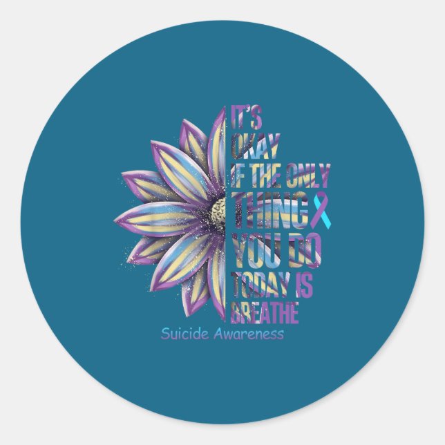 Pegatina Redonda Sunflower Suicide Prevention Awareness Week Teal P (Anverso)