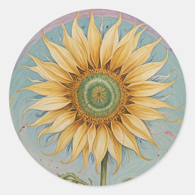 Pegatina Redonda Sunflower Whimsy (Anverso)