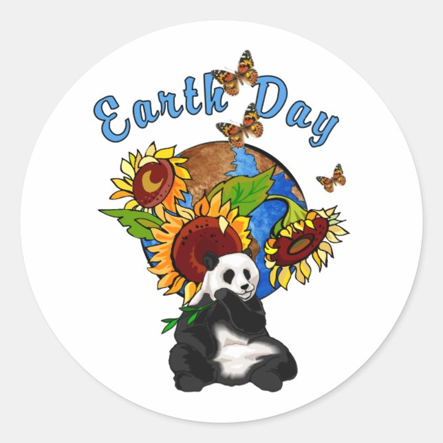 Pegatina Redonda Sunflower y Panda Earth (Anverso)