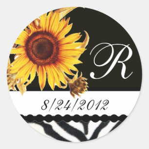 PEGATINA REDONDA SUNFLOWERS BLANCO NEGRO ZEBRA FUR MONOGRAM