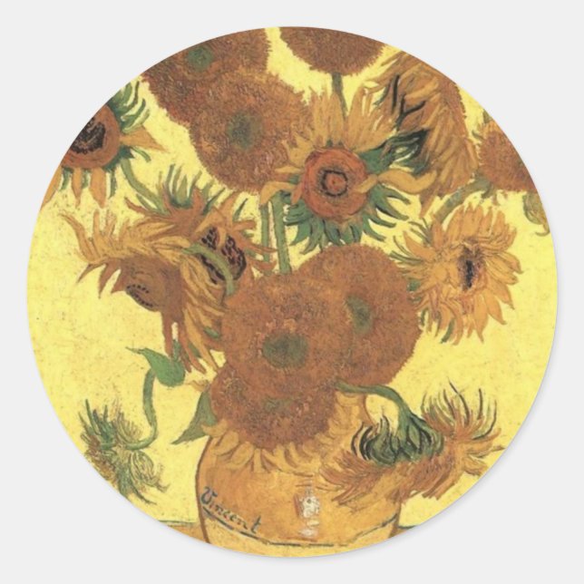 Pegatina Redonda Sunflowers de Van Gogh (Anverso)