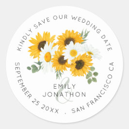 Pegatina Redonda Sunflowers Florals Elegant Save The Date