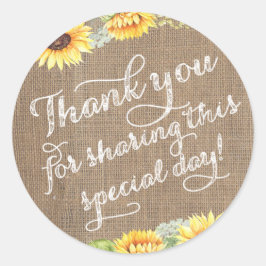 Pegatina Redonda Sunflowers Gracias Por Compartir Este Día Especial
