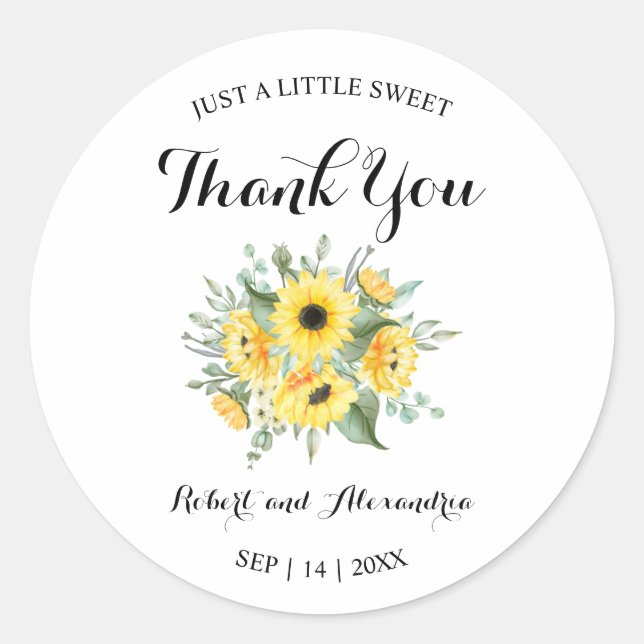 Pegatina Redonda Sunflowers Greenery Sweet Tret Tret Boda Gracias (Anverso)