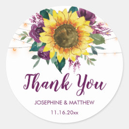 Pegatina Redonda Sunflowers Plum Purple Lights Floral Gracias