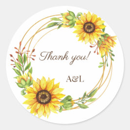 Pegatina Redonda Sunflowers wreath boho boda gracias