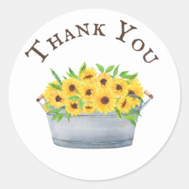 Pegatina Redonda Sunflowers Yellow Washbasin Bouquet