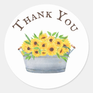 Pegatina Redonda Sunflowers Yellow Washbasin Bouquet