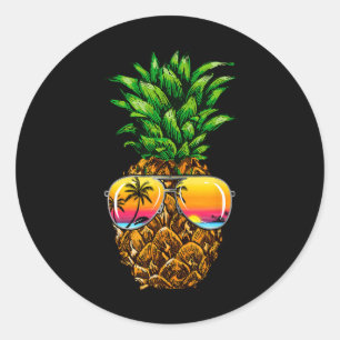 Pegatina Redonda Sungles Pineapple Aloha Hawaii Luau Hawaiian Vacat