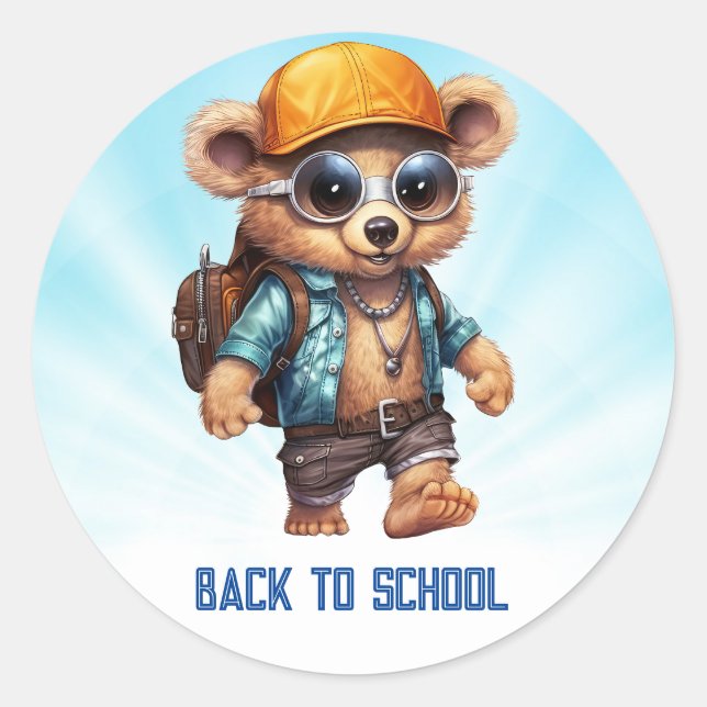 Pegatina Redonda Sunny Adventures with Beachy Bear - Listo para div (Anverso)