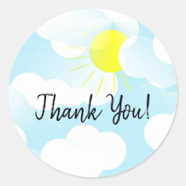 Pegatina Redonda Sunny Blue Summer Sky con nubes gracias