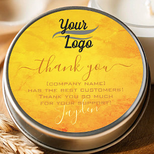 Pegatina Redonda Sunny Naranja Marble Watercolor Gracias