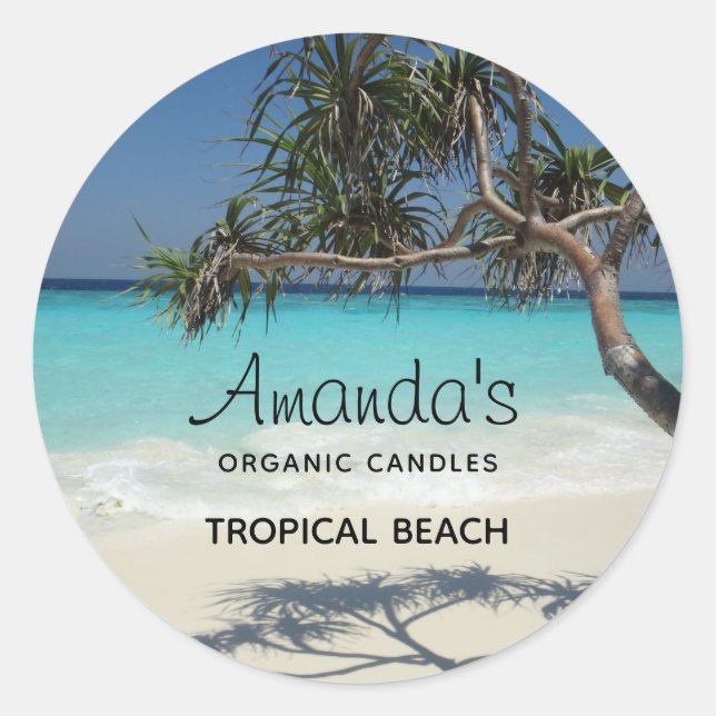 Pegatina Redonda Sunny Tropical Beach Ocean Paradise Candle o Jabón (Anverso)