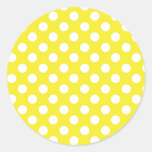 Pegatina Redonda Sunny Yellow & White Polka Dots Fiesta de cumpleañ