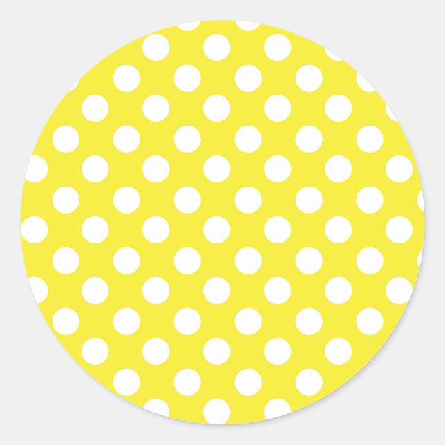Pegatina Redonda Sunny Yellow & White Polka Dots Fiesta de cumpleañ (Anverso)
