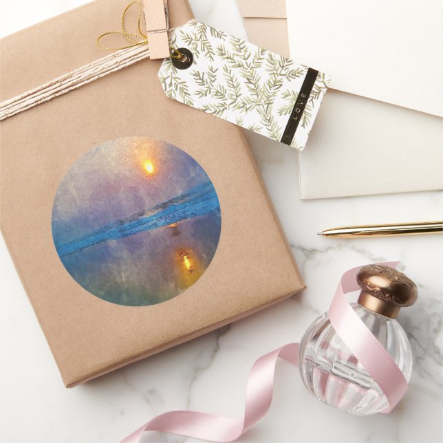 Pegatina Redonda Sunrise costera moody (Regalar)